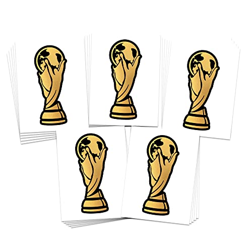 גביע כדורגל כדורגל קעקועים זמניים | חבילה של 25 | זהב שחור ומטאלי | מיוצר בארצות הברית | Safe Safe | נשלף
